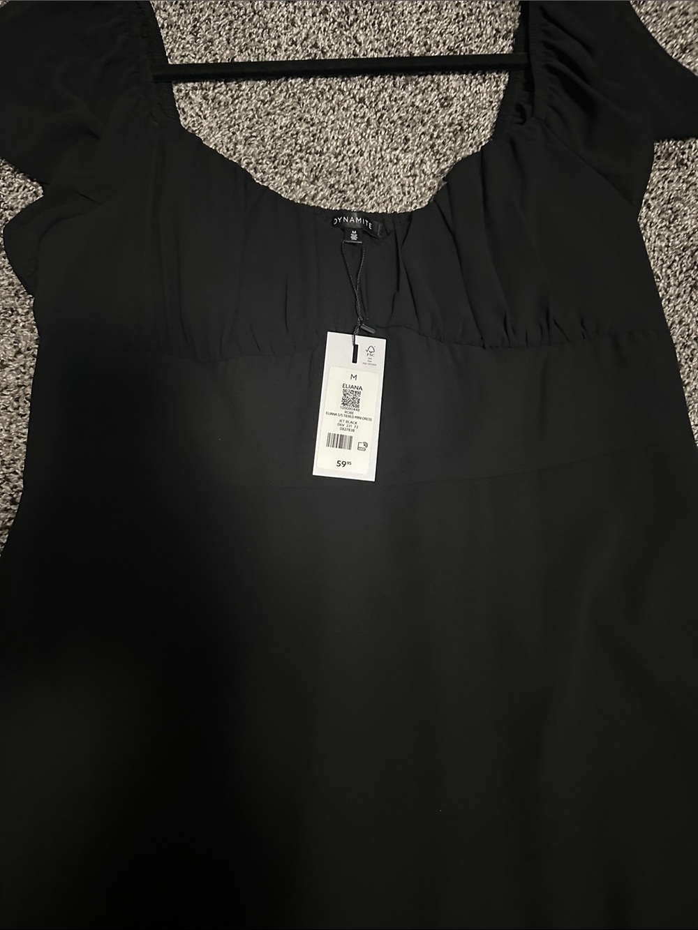 Dynamite Black Square-Neck Mini Dress with Puff Sleeves